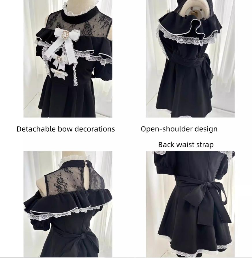 Jirai Kei Dress Set Off-Shoulder Lace Dress Stand Collar 38736:600826