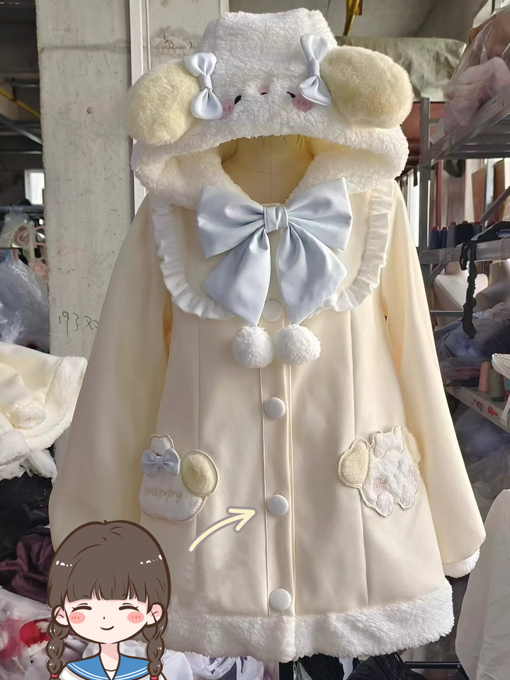 Sweet Lolita Coat Bunny Puppy Print Coat Fleece Jacket (L M S) 40940:680232