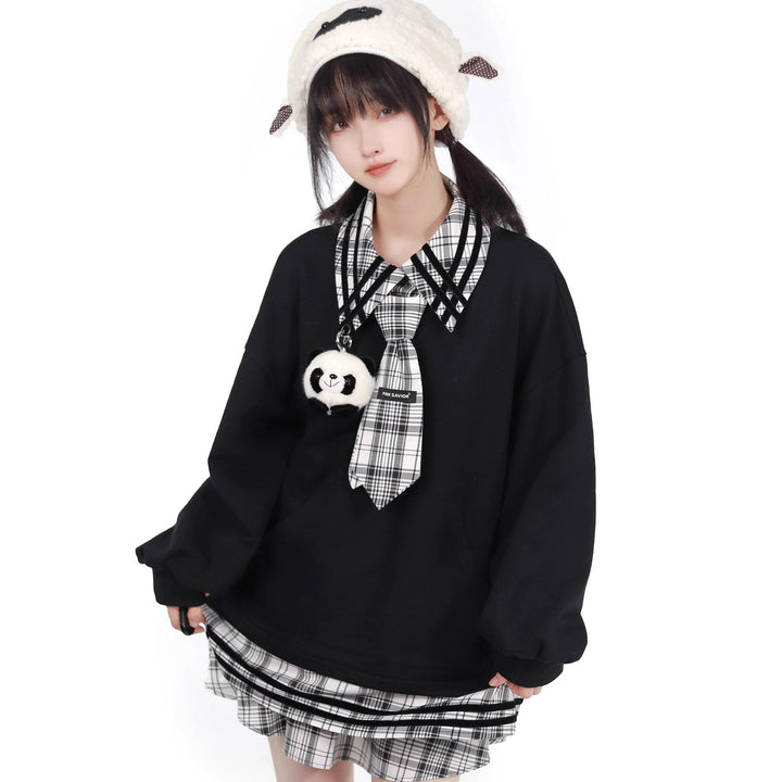 Kawaii Black Jacket Hoodie With Panda Plush Doll 29374:353366 29374:353366