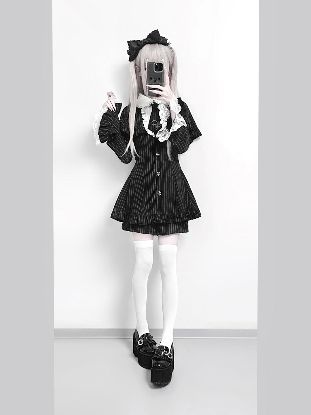 Jirai Kei Cape Dress Set, Detachable Embroidered Tie 44586:814430