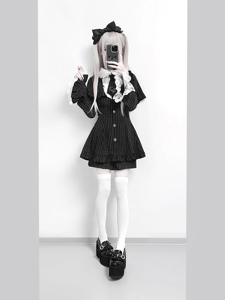 Jirai Kei Cape Dress Set, Detachable Embroidered Tie 44586:814430