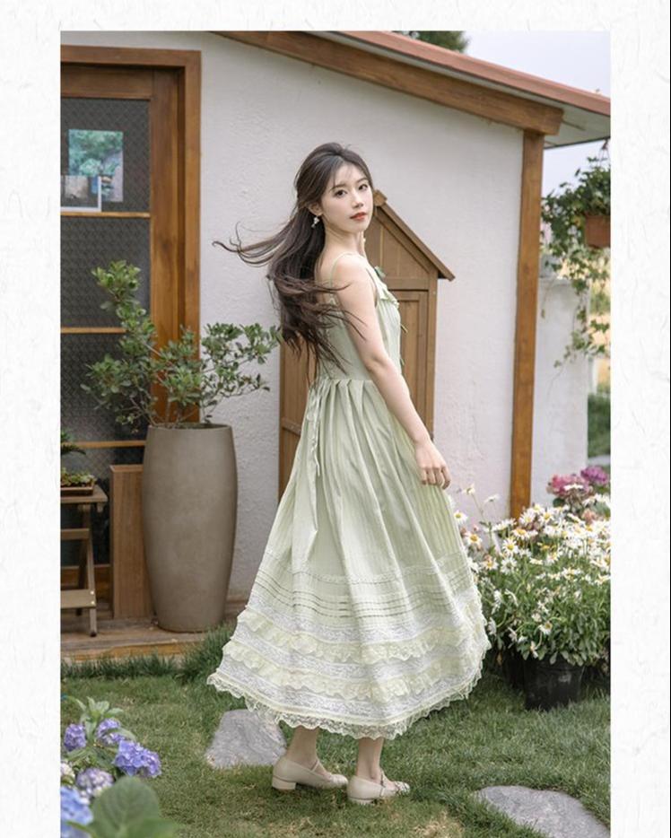 Mori Kei Strap Dress V-neck Dress With Multiple colors 36210:524082