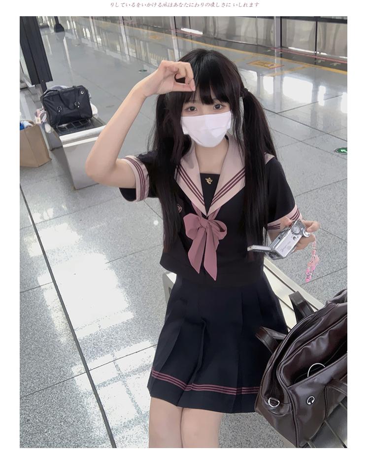 Navy and Pink JK Uniform Top + Pleated Skirt 43790:785181