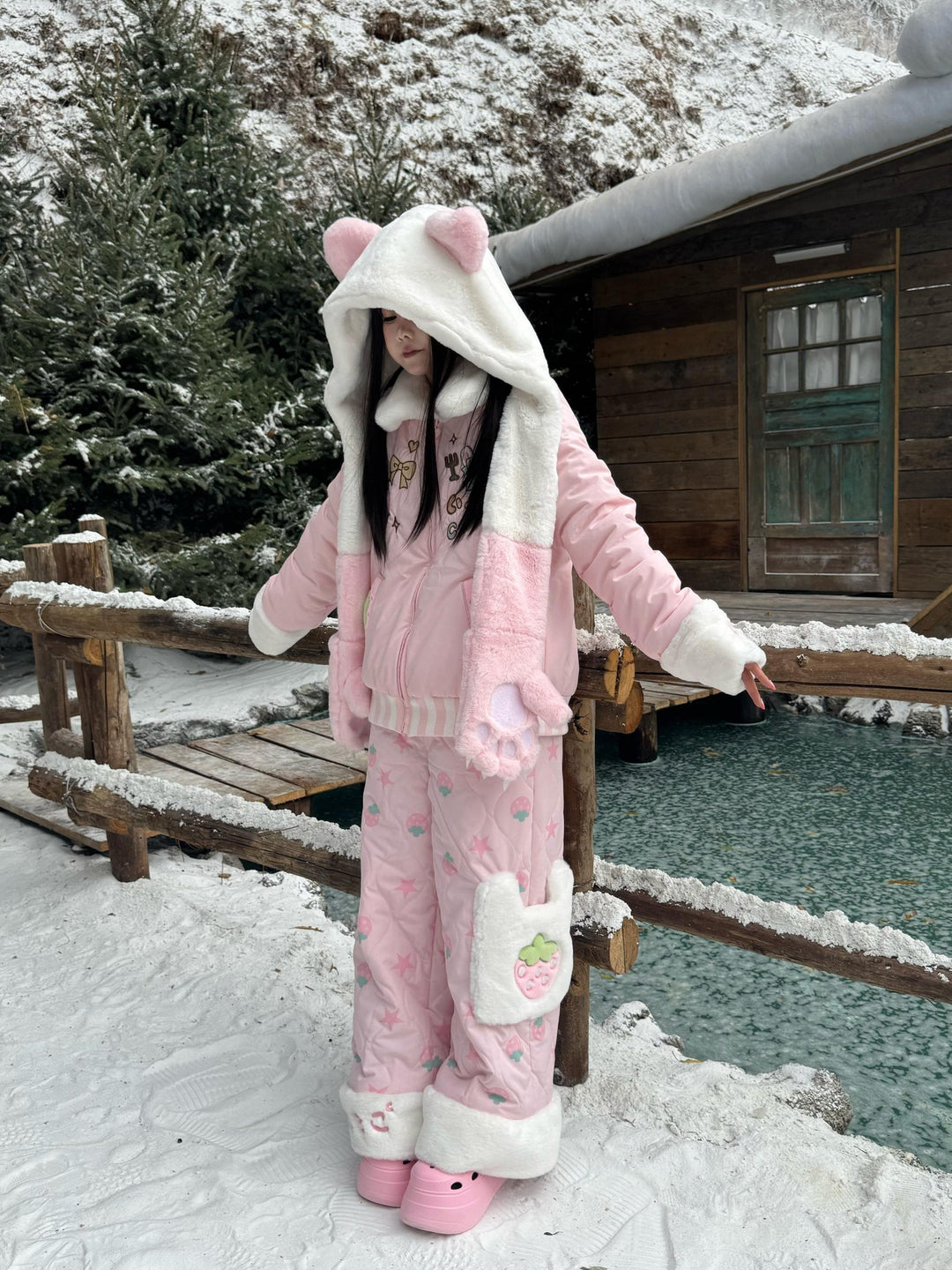 Padded Kawaii Padded Zipper-Closure Coat, Strawberry Details 44671:817975