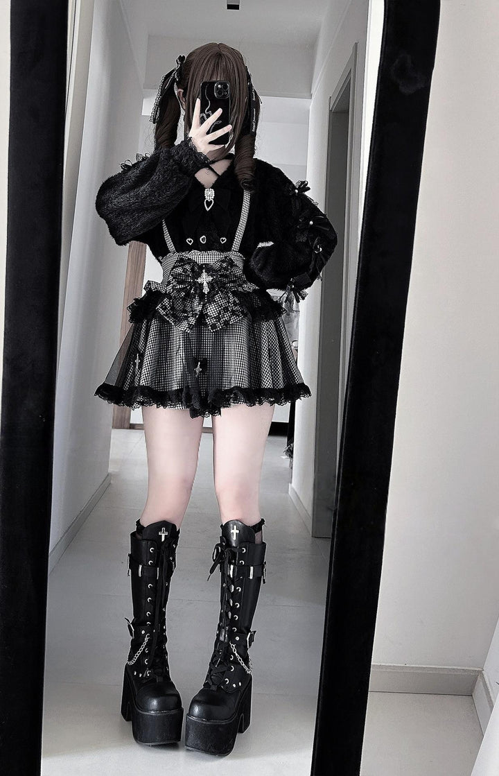 Jirai Kei Cardigan Outfit, High-Waisted Skirt 44566:813847