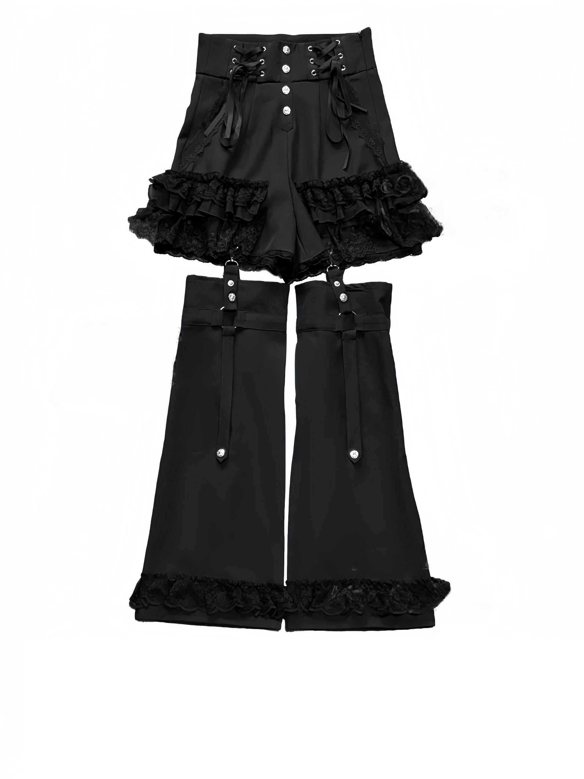 Punk Shorts Y2K Patchwork Leg Cover Tiered Lace – Honey Wardrobe
