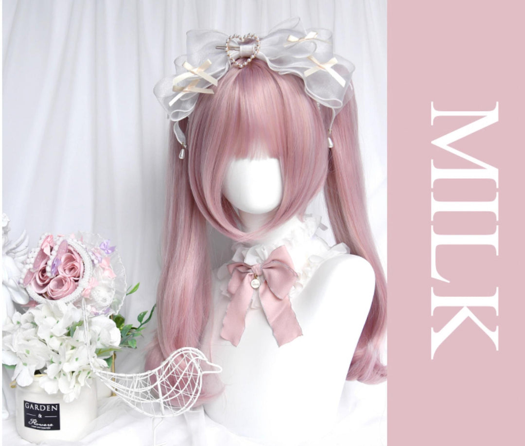 Lolita Wig Pink Claw Clip Double Ponytail Wig Set 39348:635698