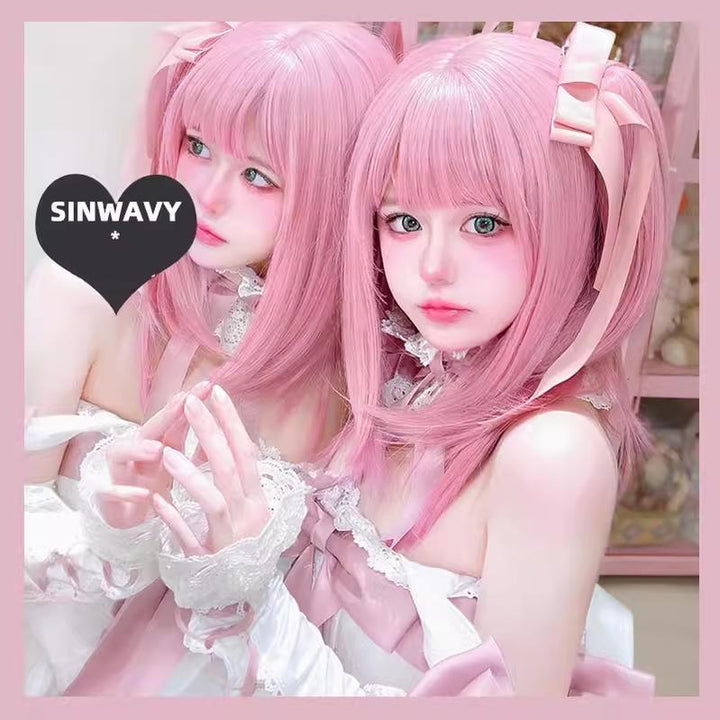 Lolita Wig Pink Mid-length Wig Girly Detachable Ponytail Wig 38890:605772