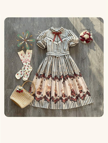Retro Lolita Dress Strawberry Print Short Sleeve OP Embroidery Shirt 37248:558150