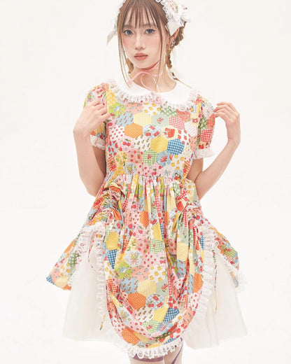 Sweet Lolita Dress Kidcore Floral Dress Drawstring Dress 36156:543438