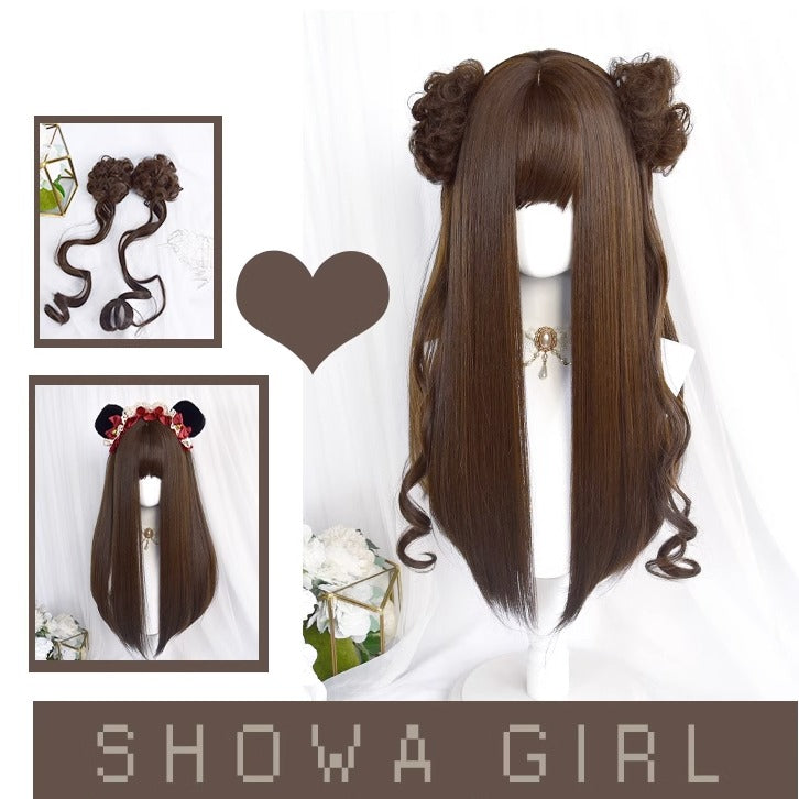 Kawaii Straight Wig with Blunt Bangs Pink Gold Brown 21880:318270