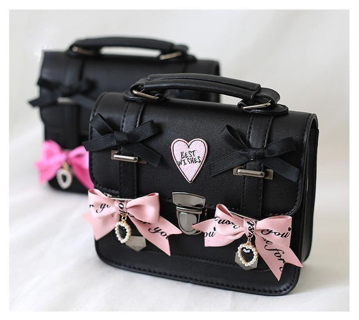 Jirai Kei Black Bag Bows Leather Shoulder Bag 33802:449846 33802:449846