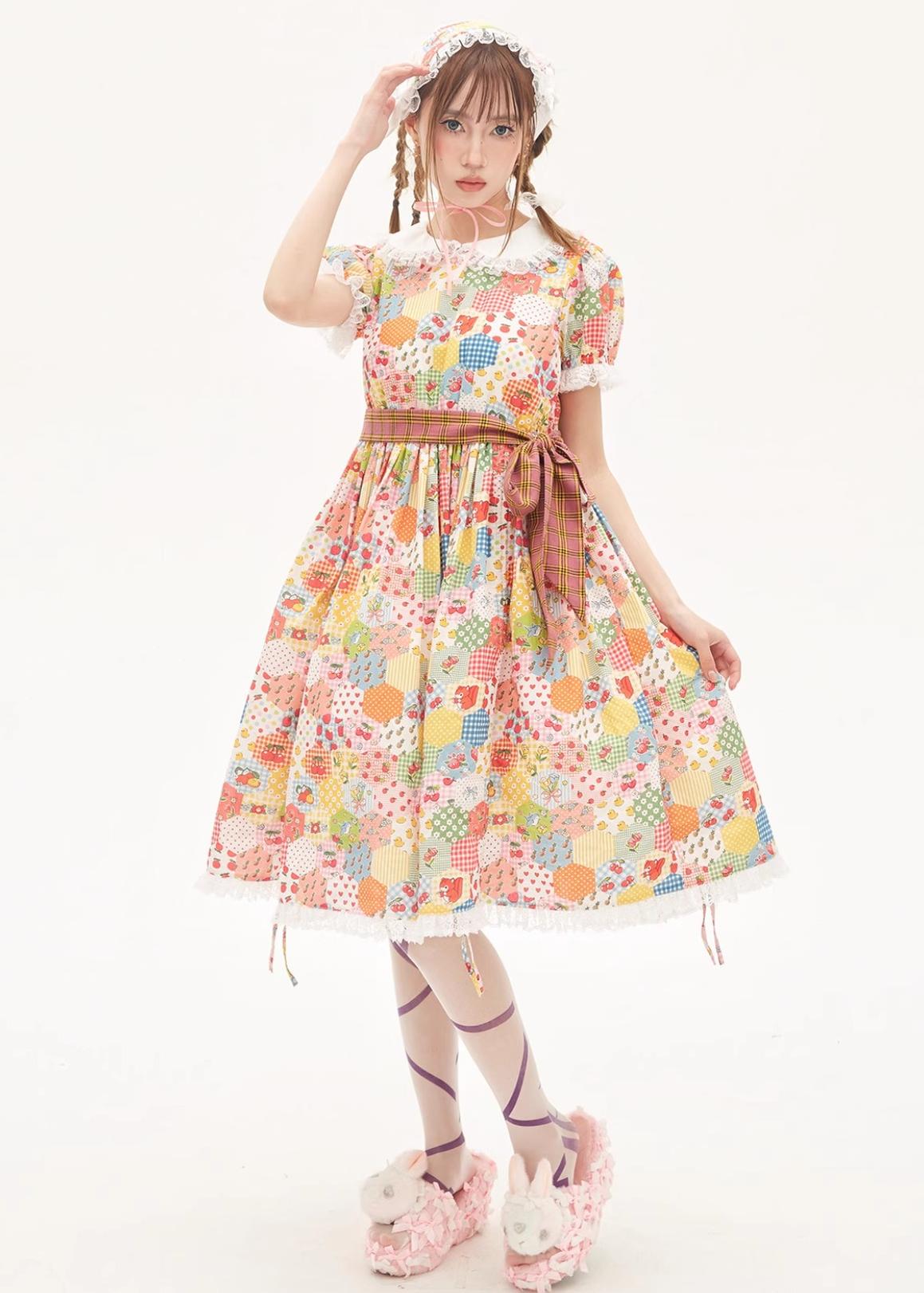 Sweet Lolita Dress Kidcore Floral Dress Drawstring Dress 36156:543448
