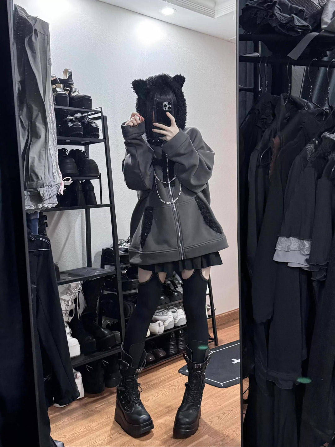 Subculture Gray Jacket, Fleece Lining and Cat Ear Hood 43869:791148