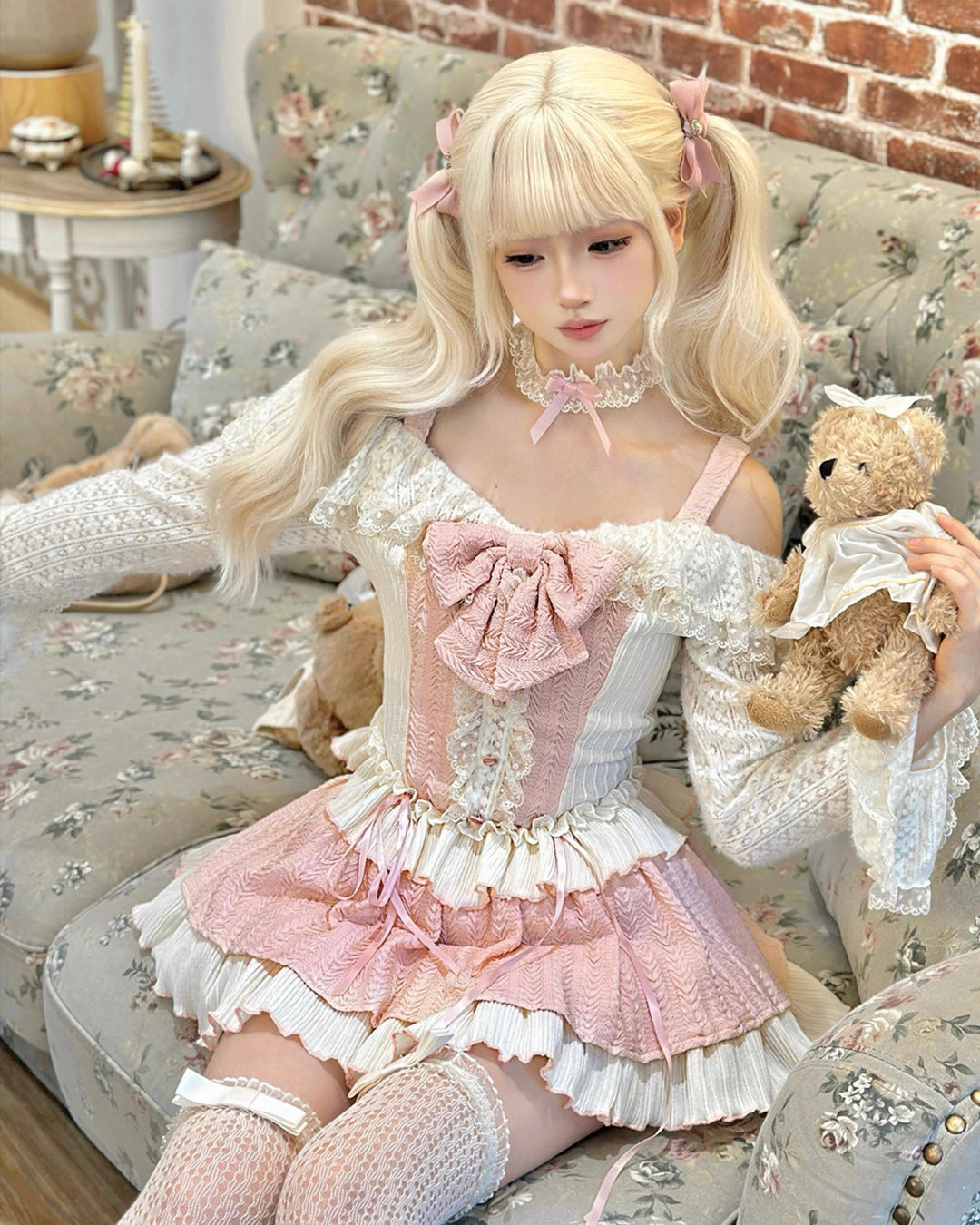 Gyaru Fashion Outfit Sets Sweet Pink Top And Skirt Set 37006:546088