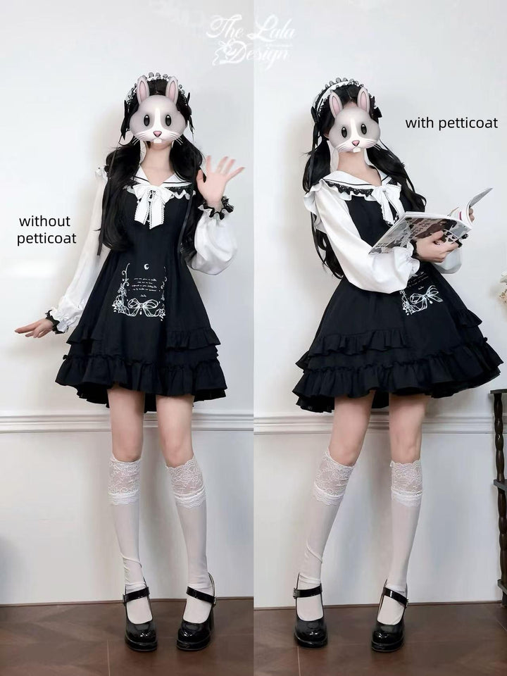 Doll-like Sailor Collar Dress, Back Waist Tie 44325:805859