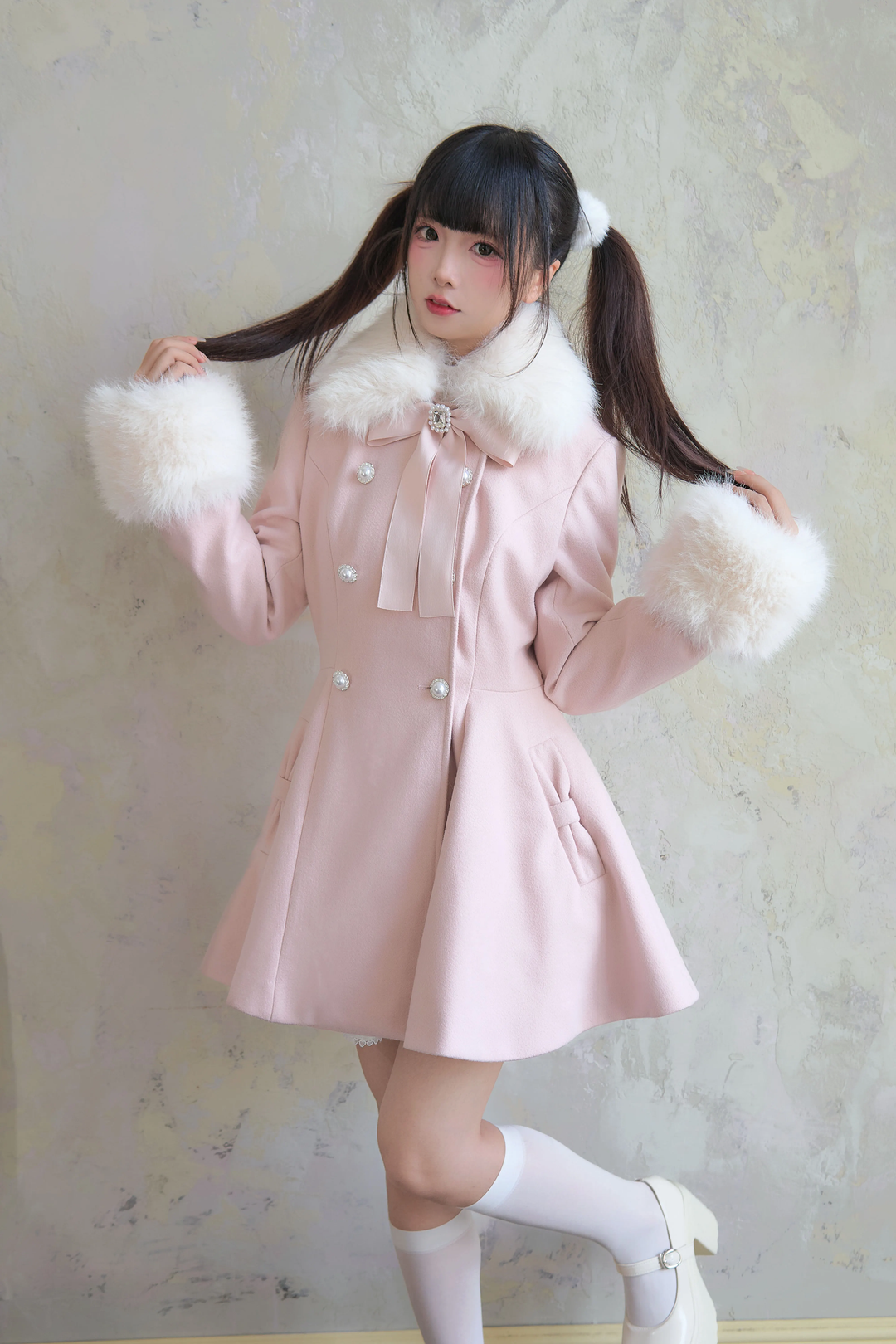 Jirai Kei Winter Coat Mid-length Coat Slim Fit Big Hem Coat 40570:674378