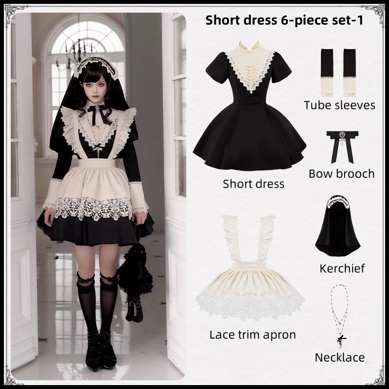 Gothic Dress Set Nun Black Short And Long OP Dress (L M S XL) 39468:637692