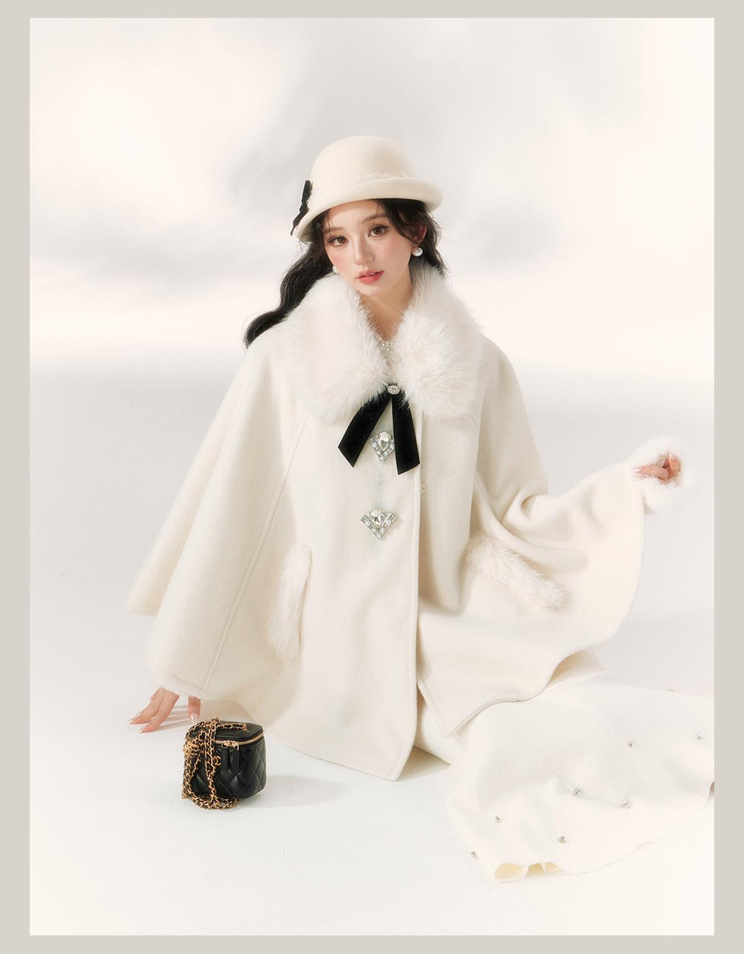 Jirai Kei Cape Woolen Coat Winter Fur Collar Coat 41062:685634