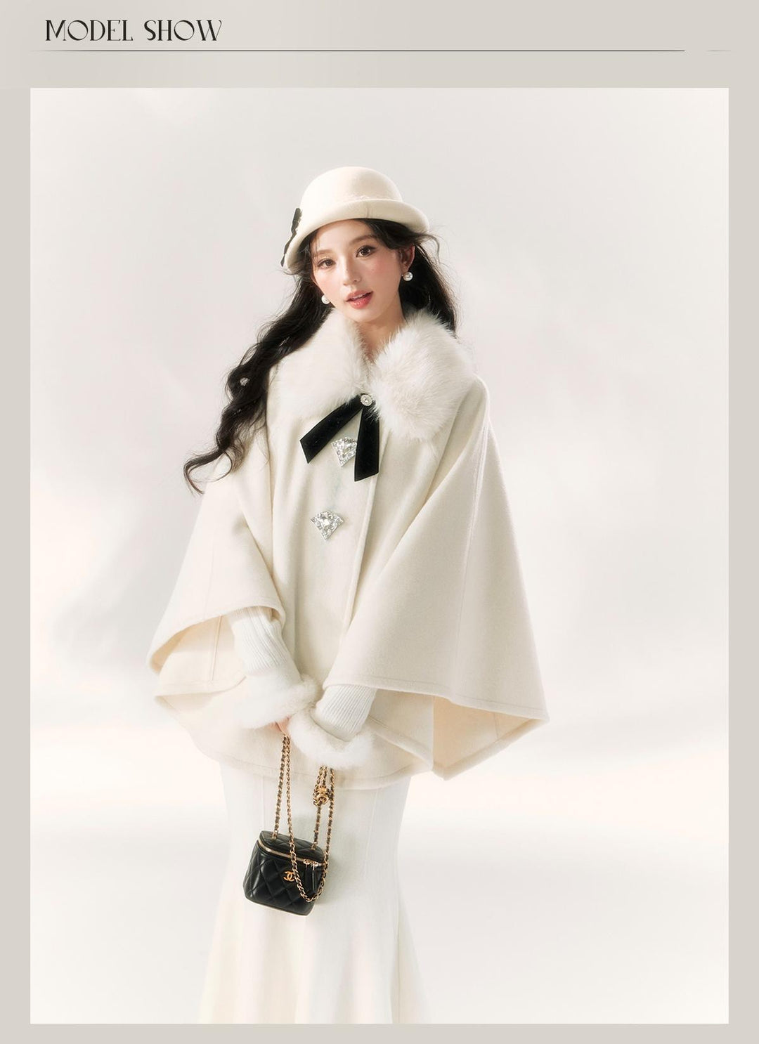 Jirai Kei Cape Woolen Coat Winter Fur Collar Coat 41062:685594