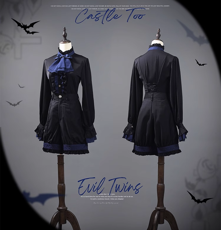 Ouji Lolita Prince Outfit Navy Blue Lolita Blouse Skirt Set 39360:633256