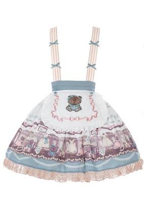 Blue White Lolita Dress Little Bear Embroidered 3-Style Dress (L M S) 32062:382726 (L M S) 32062:382726