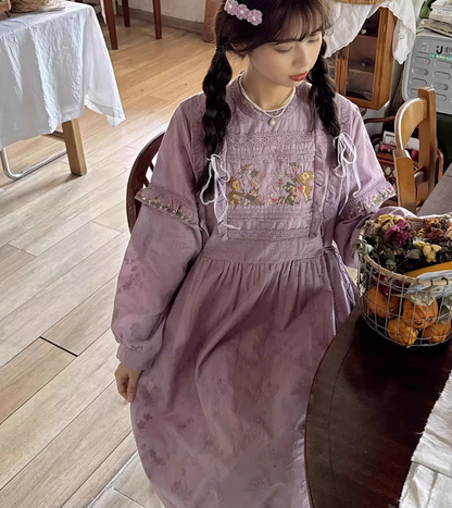 Mori Kei Dress Cottagecore Dress Purple Embroidered Dress 36248:534800