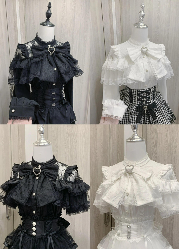 Jirai Kei Blouse Ruffle Lace Ribbon Shirt 38554:654040