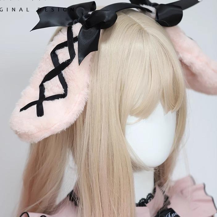 Jirai Kei Sweet Rabbit Ear Hairband Black Pink Hair Accessory 22524:334910 22524:334910