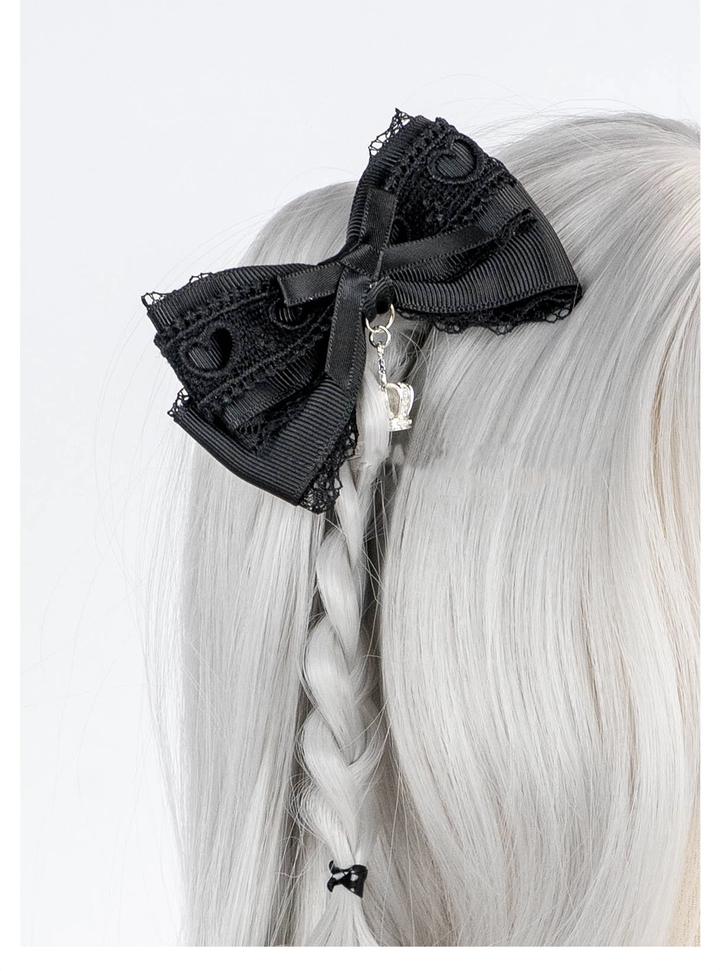 Jirai Kei Hair Clip Ryousangata Barrette Lolita Bow Headpiece (Black) 41588:704200