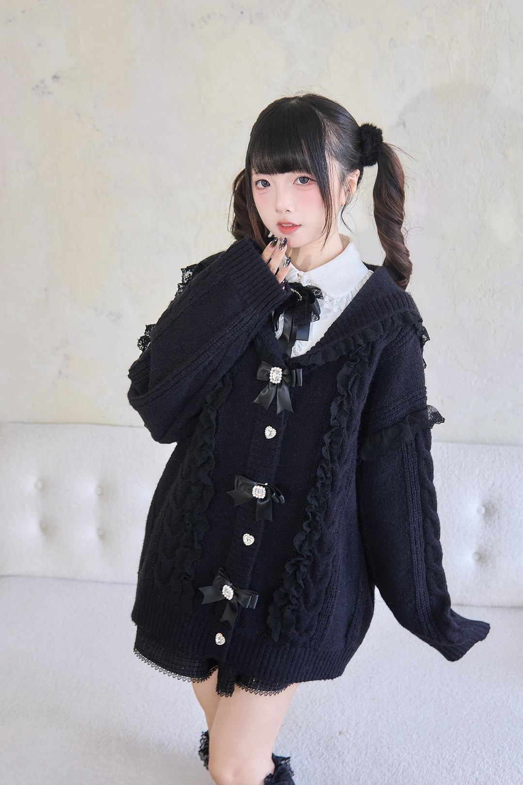 Jirai Kei Sweater Lace Sailor Collar Cardigan With Bows 41682:711782