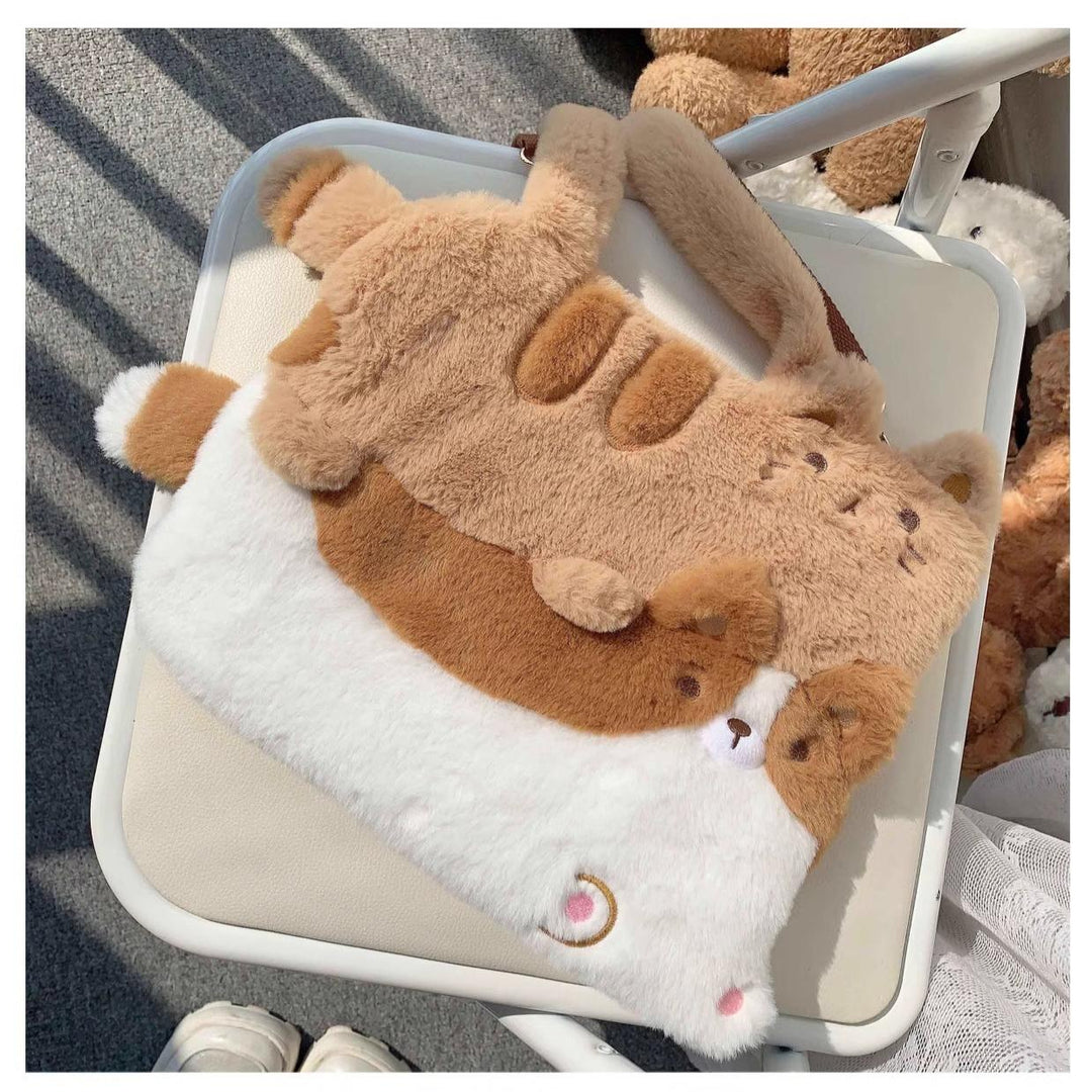 Kawaii Plush Bag Lovely Cat Pattern Embroidered Handbag (Cat&dog) 33790:486004 (Cat&dog) 33790:486004