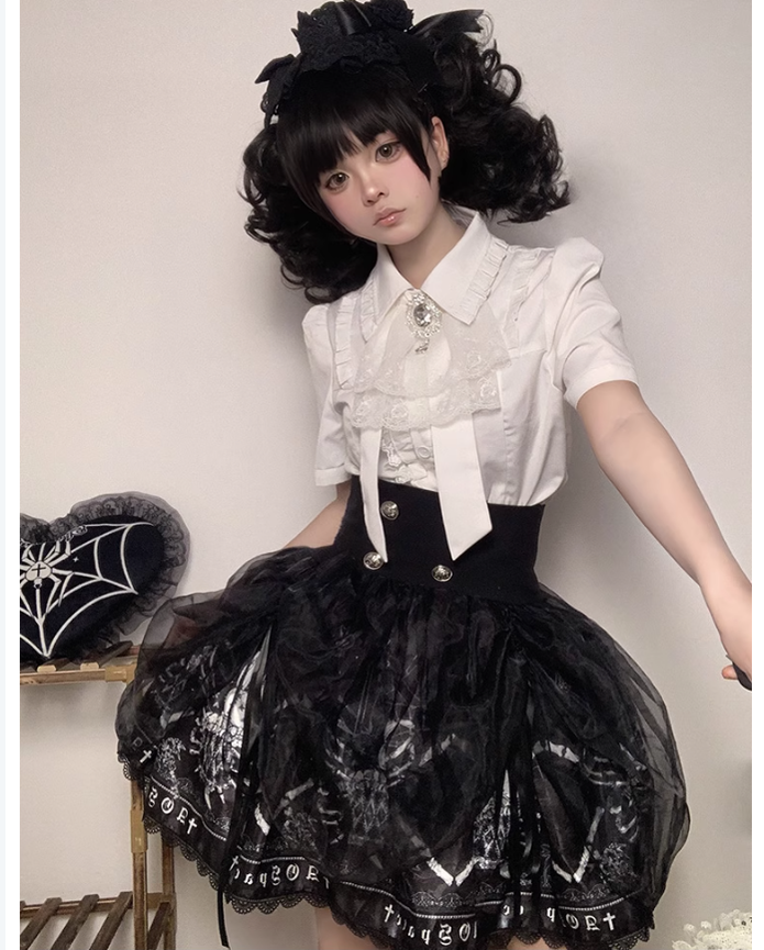 Gothic Lolita Blouse White Short-sleeved Shirt 37554:566560