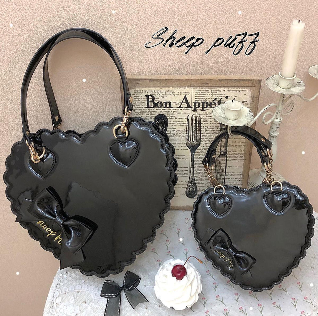 Sweet Lolita Bag Cute Heart Shaped Scalloped Bow Handbag 40326:656076