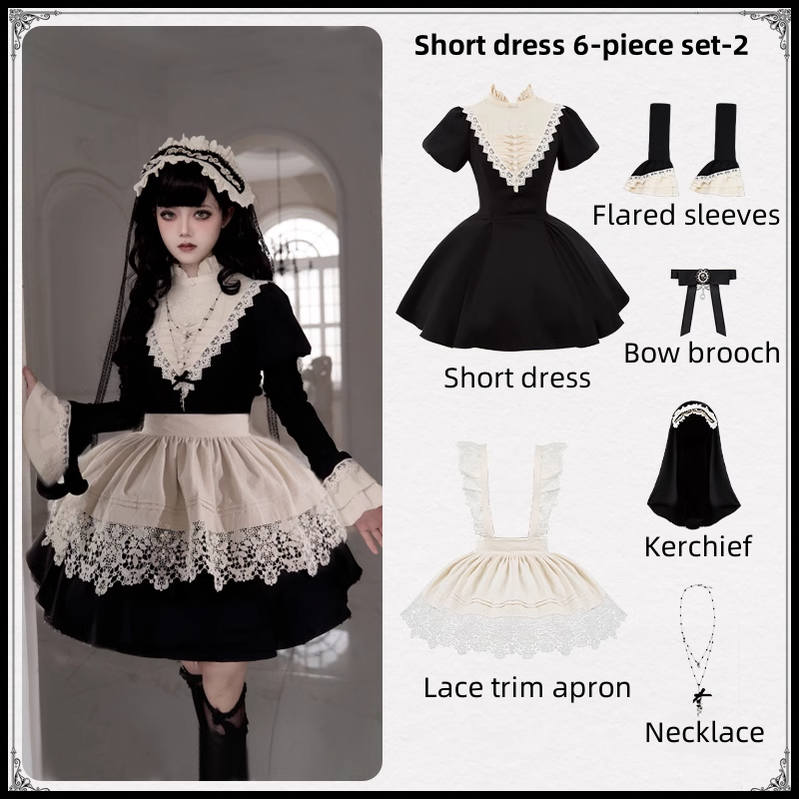 Gothic Dress Set Nun Black Short And Long OP Dress (L M S XL) 39468:637694