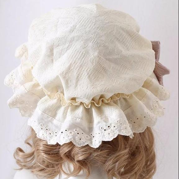 Lolita Bonnet Lace Edge Lvory Hat Lovely Bow Nightcap 28926:365064 28926:365064