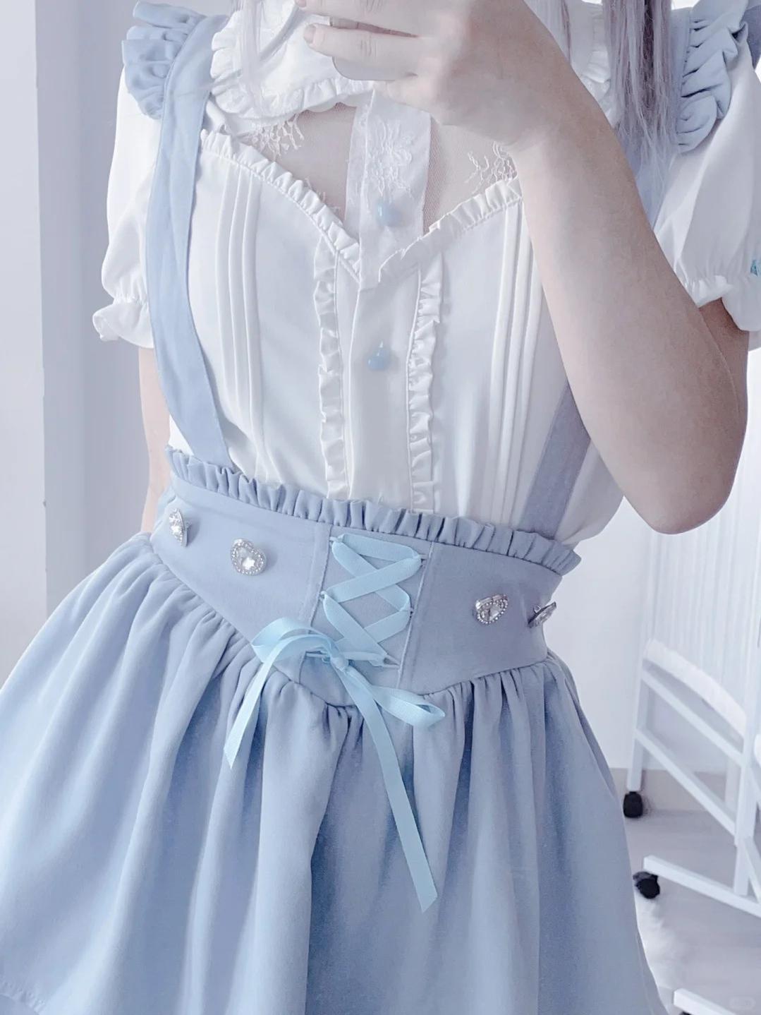 Jirai Kei White Blouse Lace-up Suspender Skirt 21838:760766