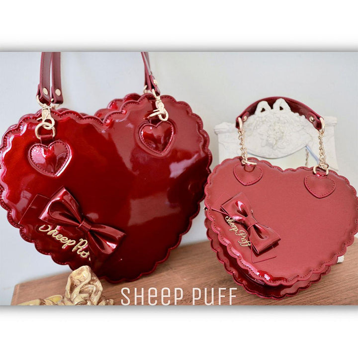 Sweet Lolita Bag Cute Heart Shaped Scalloped Bow Handbag 40326:656096