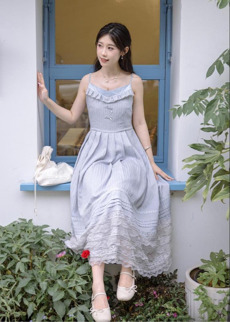 Mori Kei Strap Dress V-neck Dress With Multiple colors 36210:524092