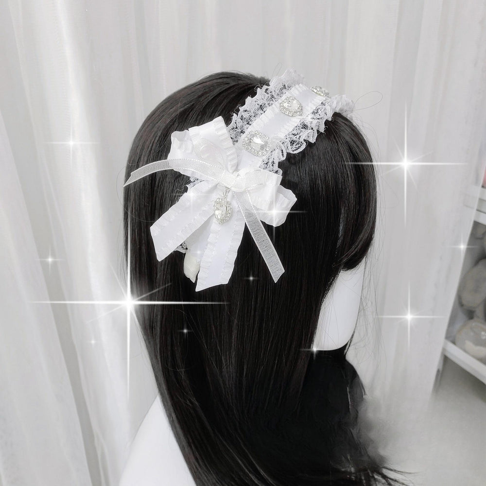 Ribbon Jirai Kei Headband with Heart-Shaped Rhinestone 42326:737149