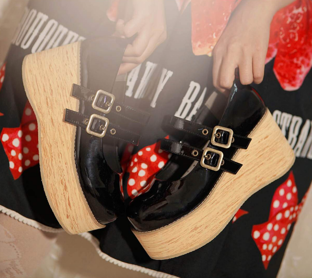 Retro-wooden Bottom Double Button Platforms Multicolor 21784:318802 21784:318802