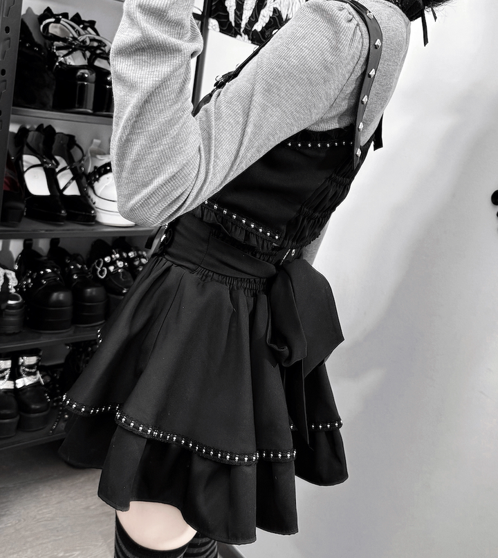 Jirai Kei Skirt Outfit, Top With Detachable Camisole (L M XL / Pre-order) 44809:822714