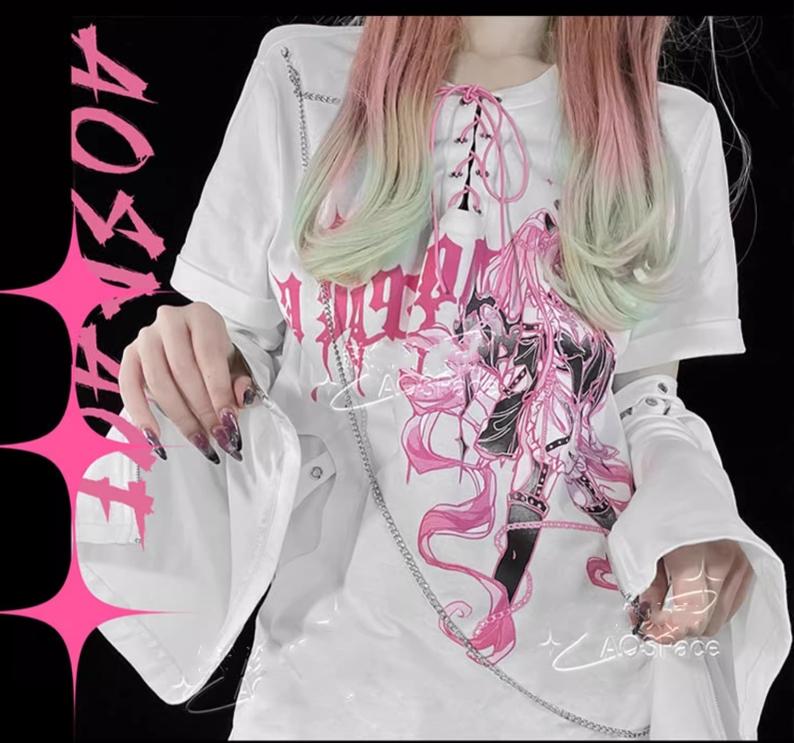 Y2K Fashion T-shirt Gyaru Print Top For Women 37556:567142