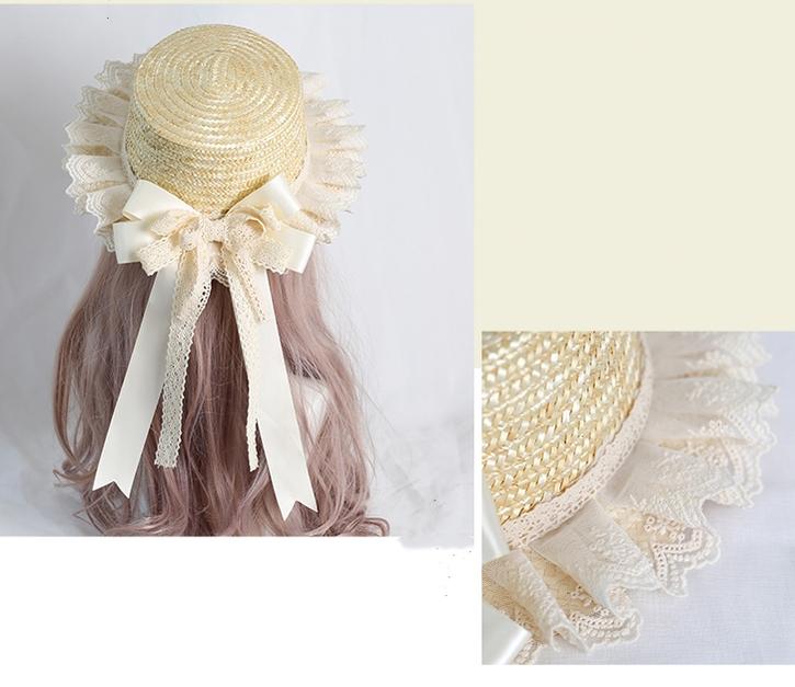 Mori Kei Straw Hat Cottagecore Lace Hat Handmade Strawhat 36444:523032 36444:523032