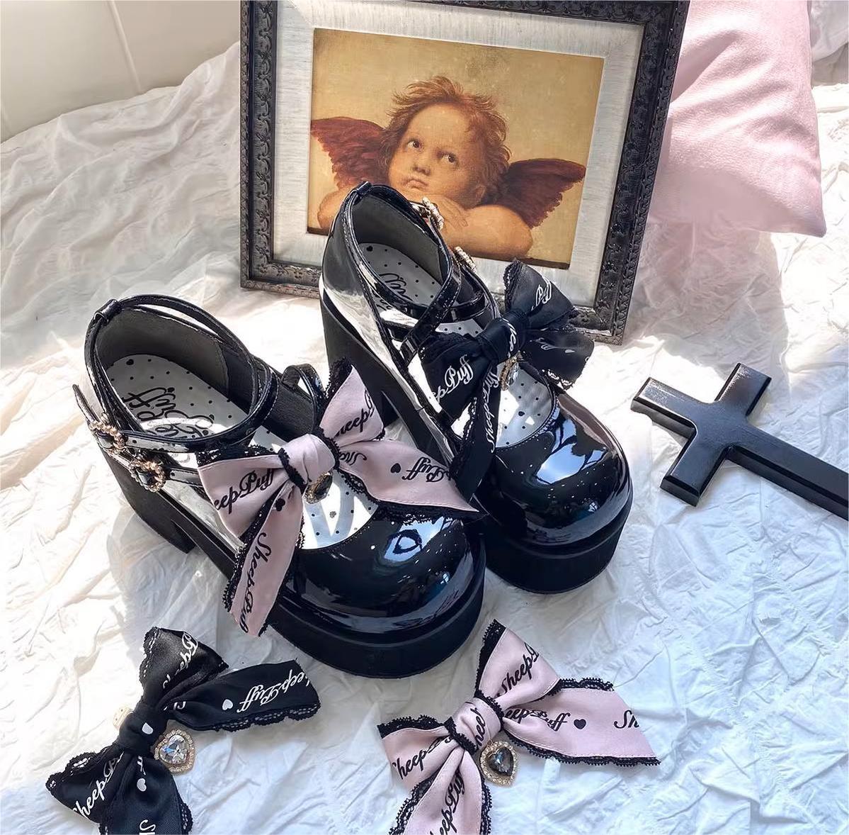 Jirai Kei Shoes Black Pink Platform Shoes Bow Buckle Shoes – Honey
