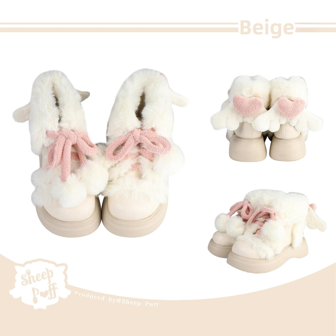 Winter Lolita Shoes Angel Wings Plush Padded Snow Boots (Beige / 35 36 37 38 39) 40328:656004