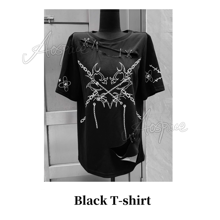 Jirai Kei T-shirt Punk Top With Holes Short-sleeved Top 39666:635276