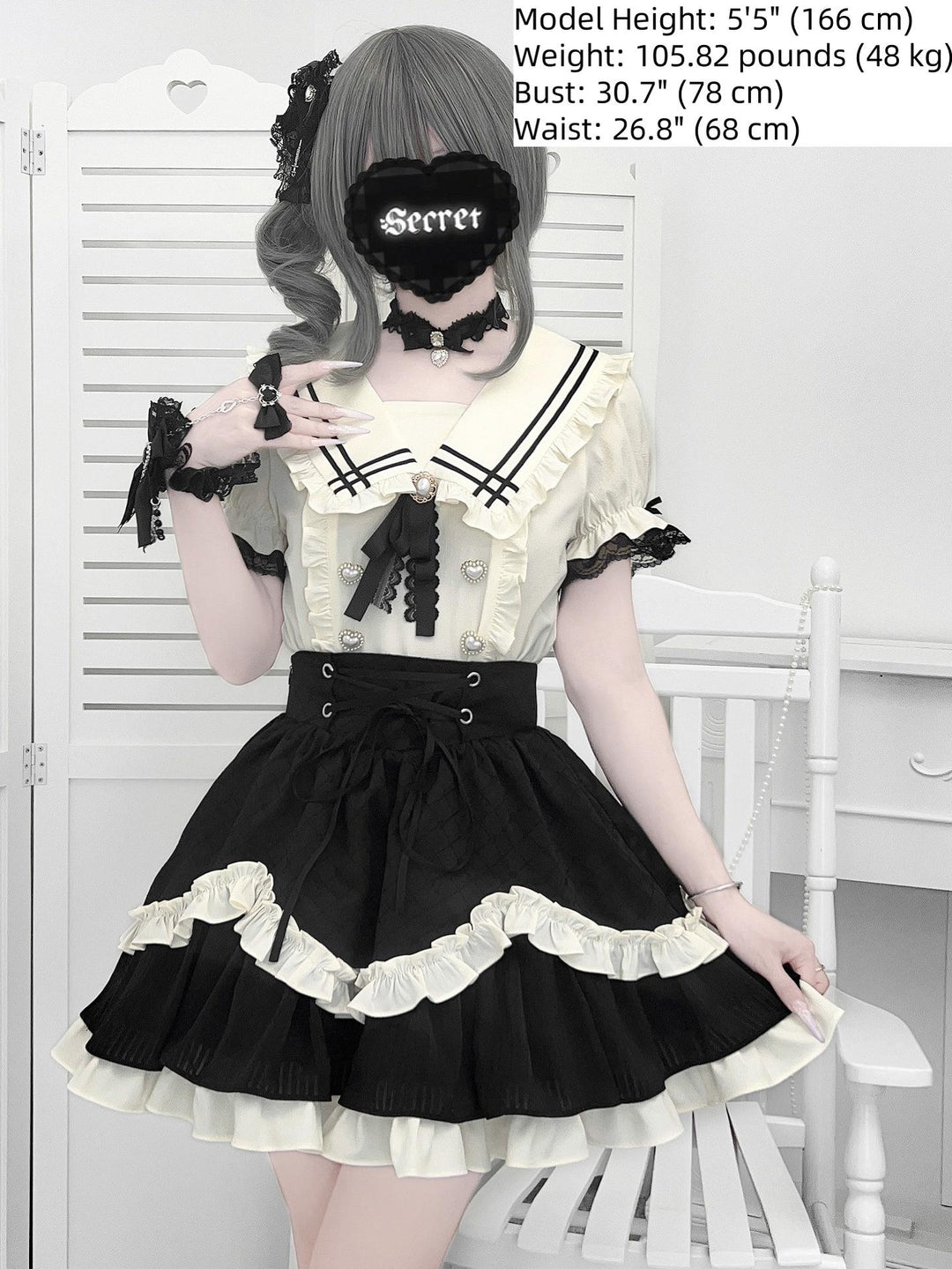 Ryousangata Sailor Collar Blouse, Tiered Skirt 43628:781324