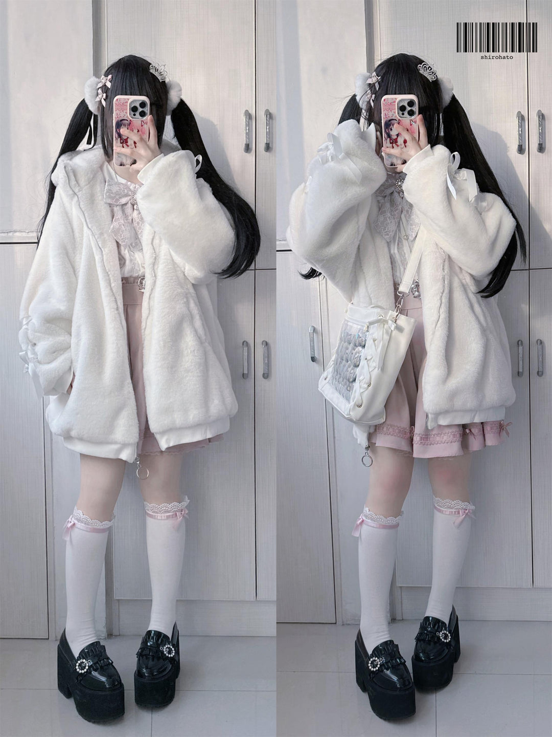 Jirai Kei Winter Coat Cat Ear Hoodie Thick Fleece Coat 40956:682346