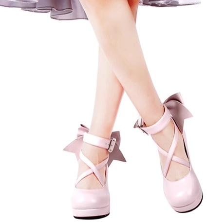 Lolita Shoes Round Toe High Heels With Bow Ties Multicolor 31800:369900 31800:369900